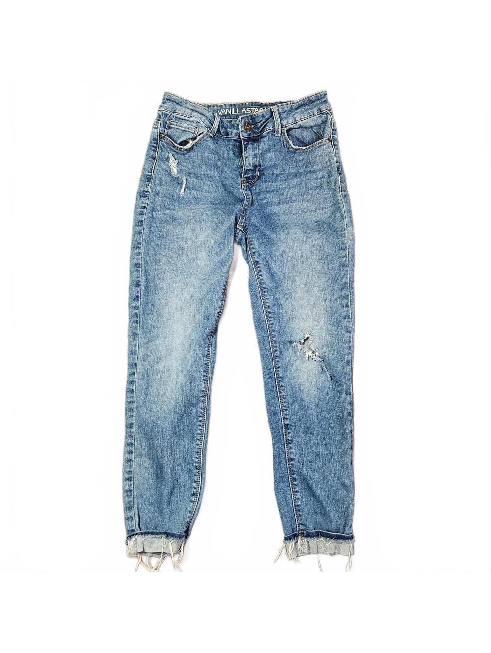 Vanilla Star Women's Size 9 Mid Rise Crop Light Blue Distressed Denim Jeans